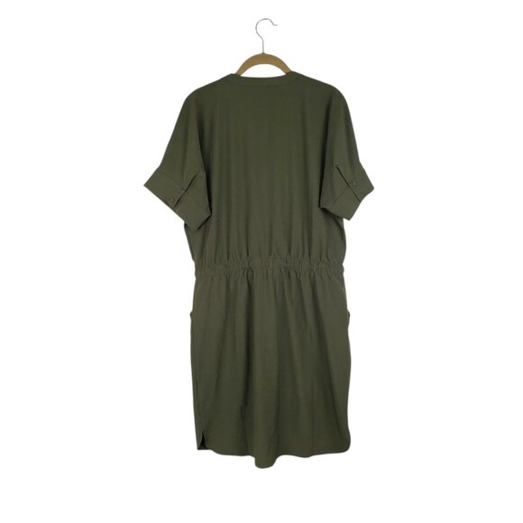 Talbots Lightweight Stretch Stand Collar Dress Olive Green Blouson UPF Size M - Picture 2 of 10